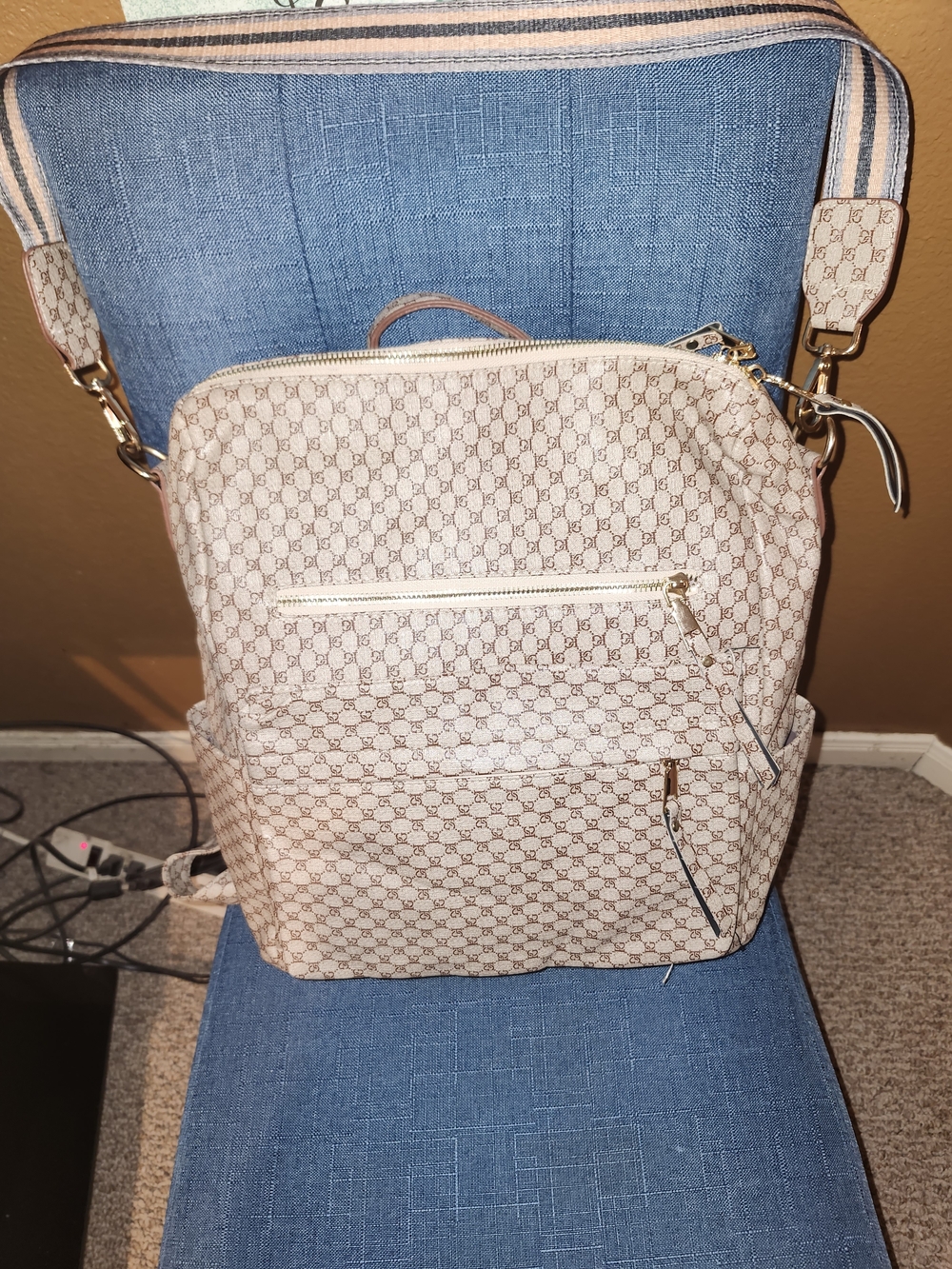 Beige Monogram Convertible Backpack - Picture 2 of 10